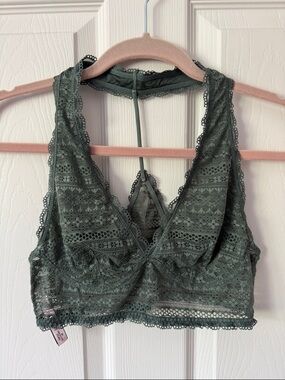 Lace Bralette Crop Top - Olive Green
